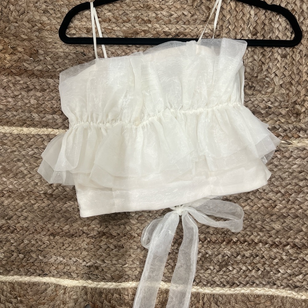 DO+BE Cream Ruffled Sheer Blouse